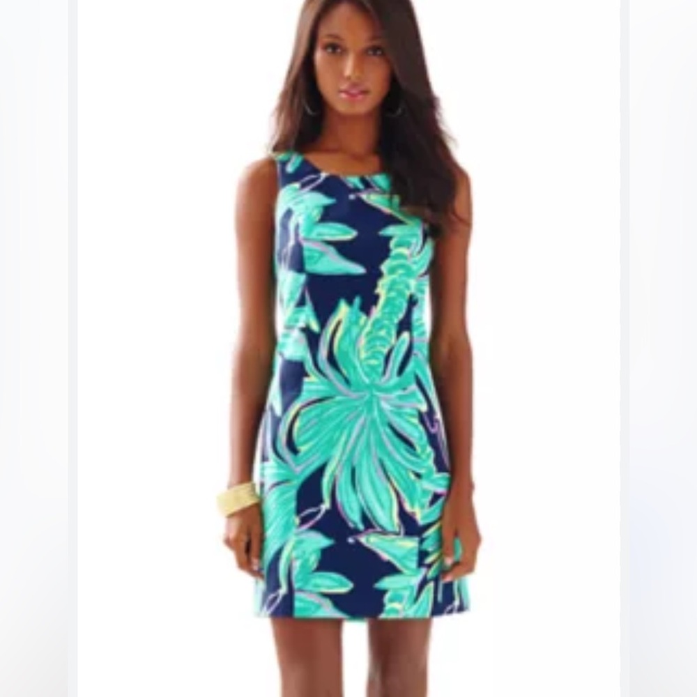 Lilly Pulitzer Cathy Shift DressTiger Palm Print‎ Navy/Green Size 2
